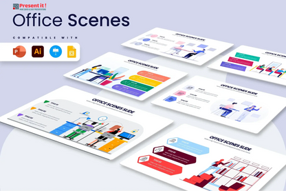 Office Scene Infographics for PowerPoint, Keynote, Google Slides and Illustrator