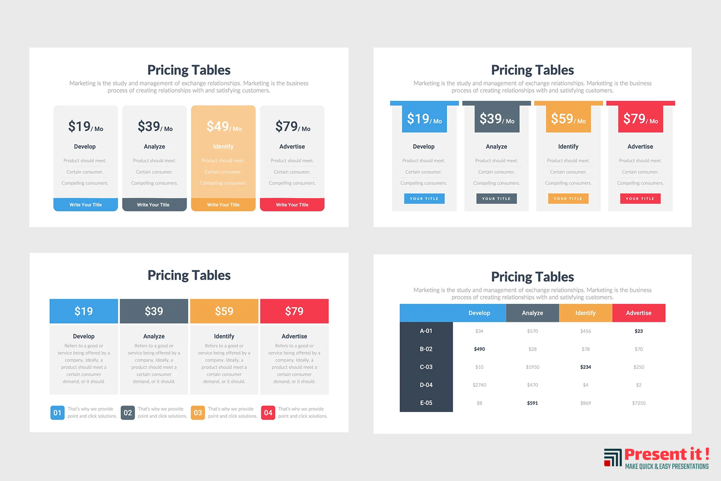 Pricing Tables Infographics