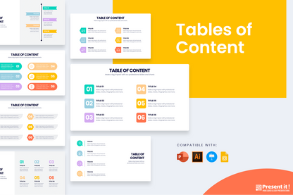 Table of content Slides for PowerPoint, Keynote, Google Slides and Illustrator