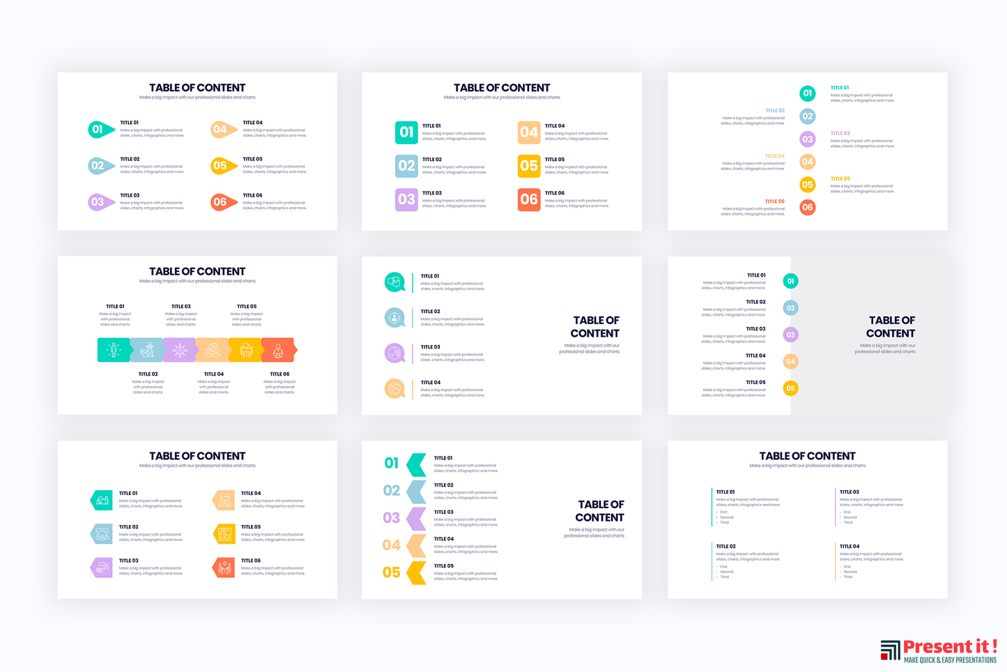 Table of content Slides for PowerPoint, Keynote, Google Slides and Illustrator