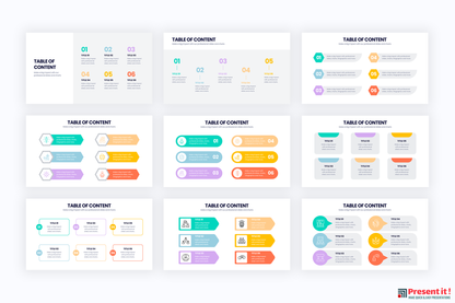 Table of content Slides for PowerPoint, Keynote, Google Slides and Illustrator