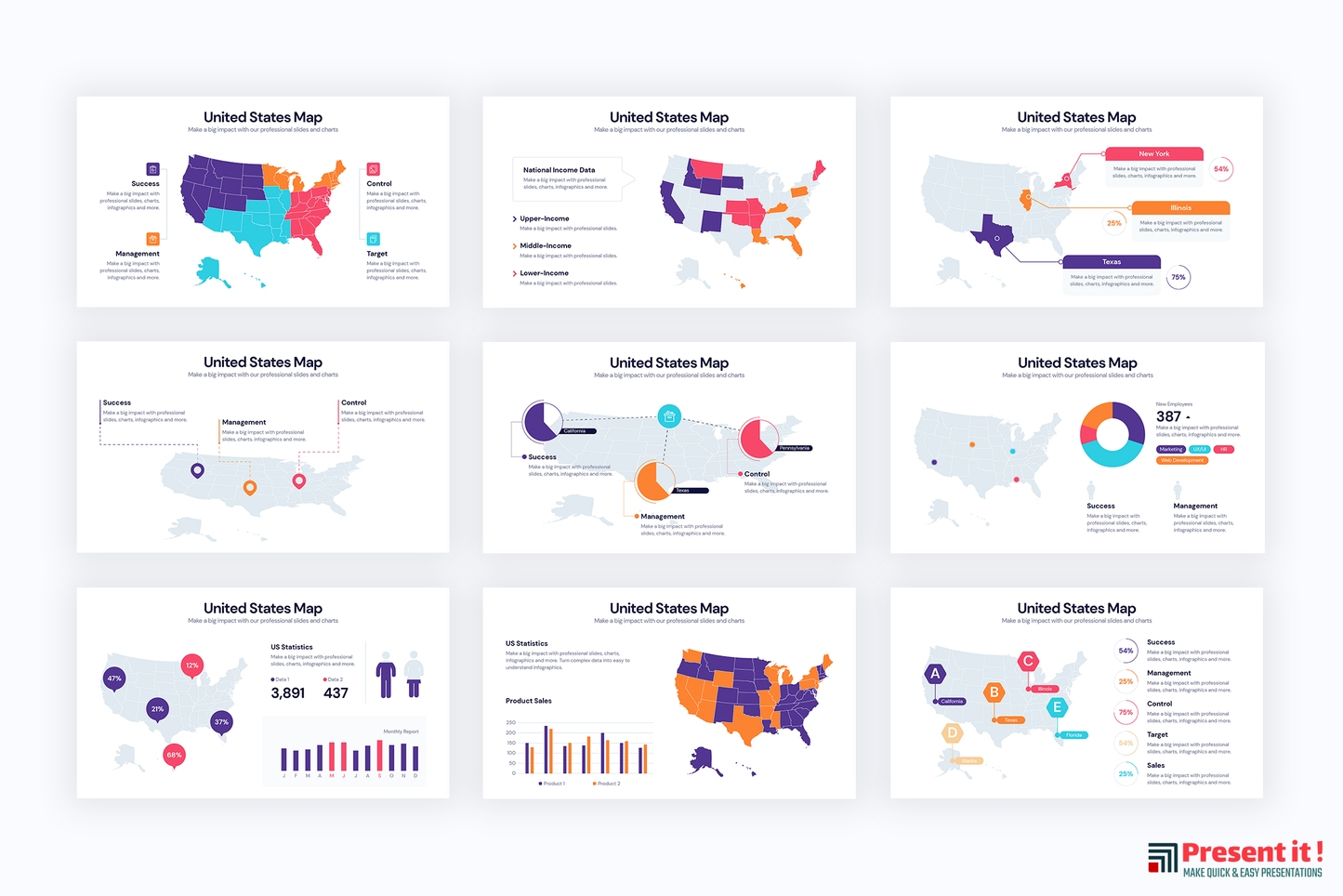 United States Maps for PowerPoint, Keynote, Google Slides and Illustrator